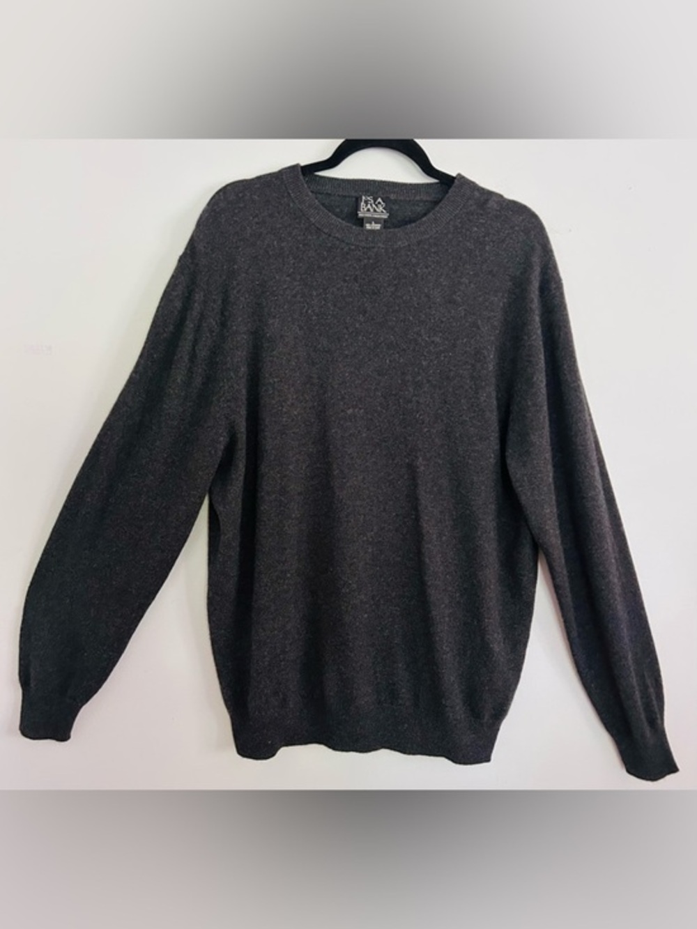 Jos A Bank 100% Cashmere Sweater L Charcoal Gray Crewneck Quiet Luxury